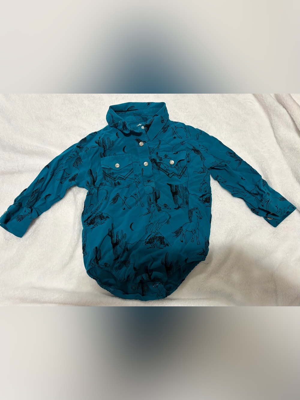 Wrangler Teal Button-Front Western Print Shirt size 24m
